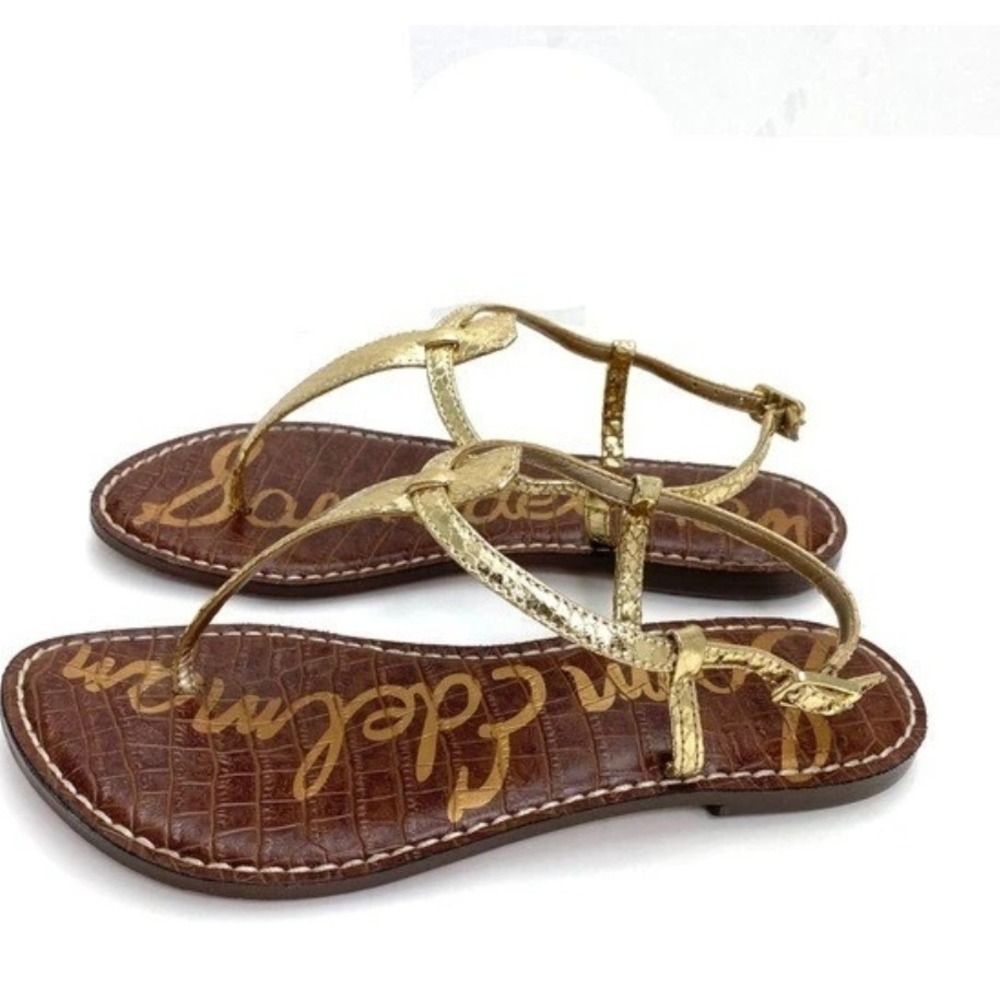 Sam Edelman Gigi Gold Snakeskin Embossed Leather Thong Flat Sandals Women Sz 6